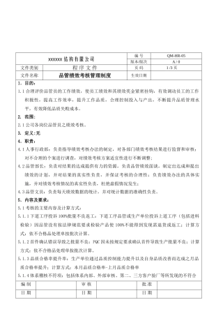 品管部绩效考核管理制度