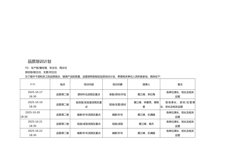 品质培训计划表_第1页