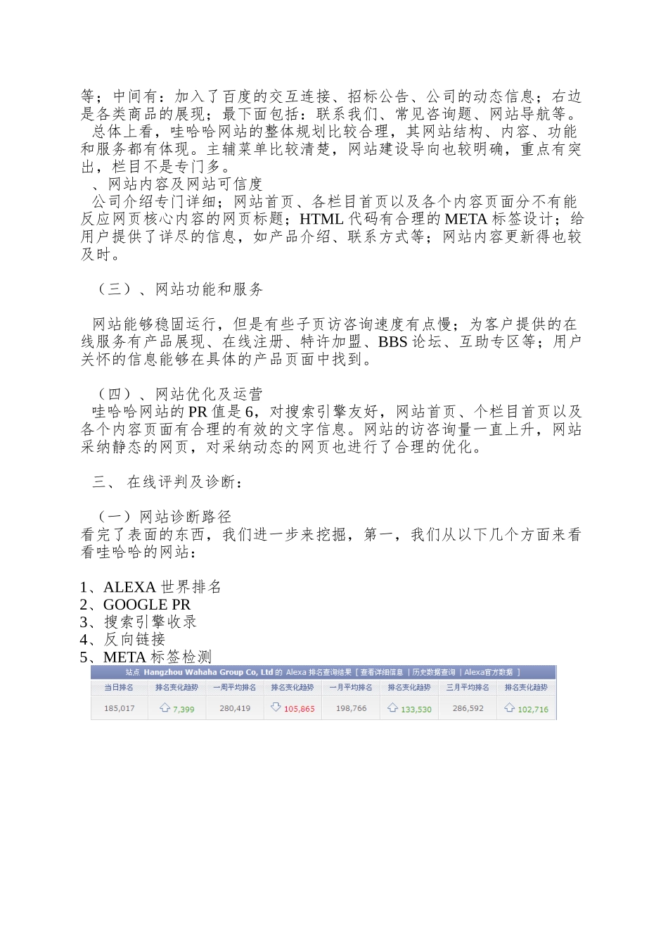 哇哈哈网站评价与诊断_第2页