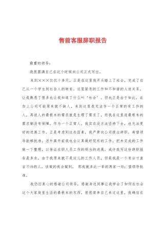 售前客服辞职报告