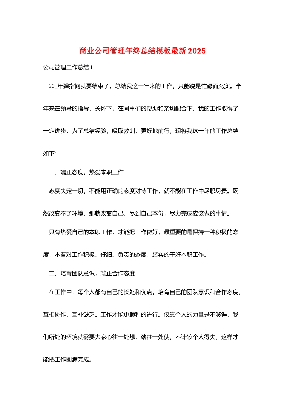 商业公司管理年终总结模板最新2025_第1页