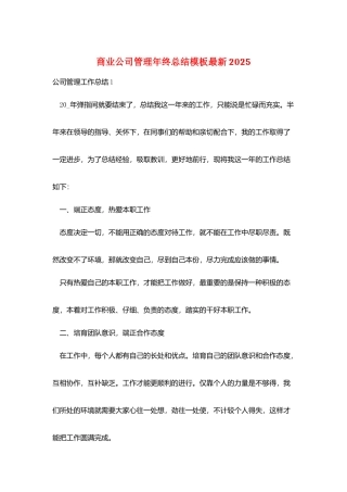 商业公司管理年终总结模板最新2025