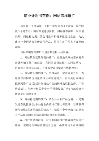 商业计划书范例：网站怎样推广