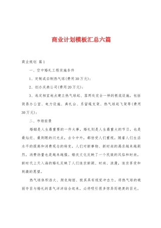 商业计划模板汇总六篇