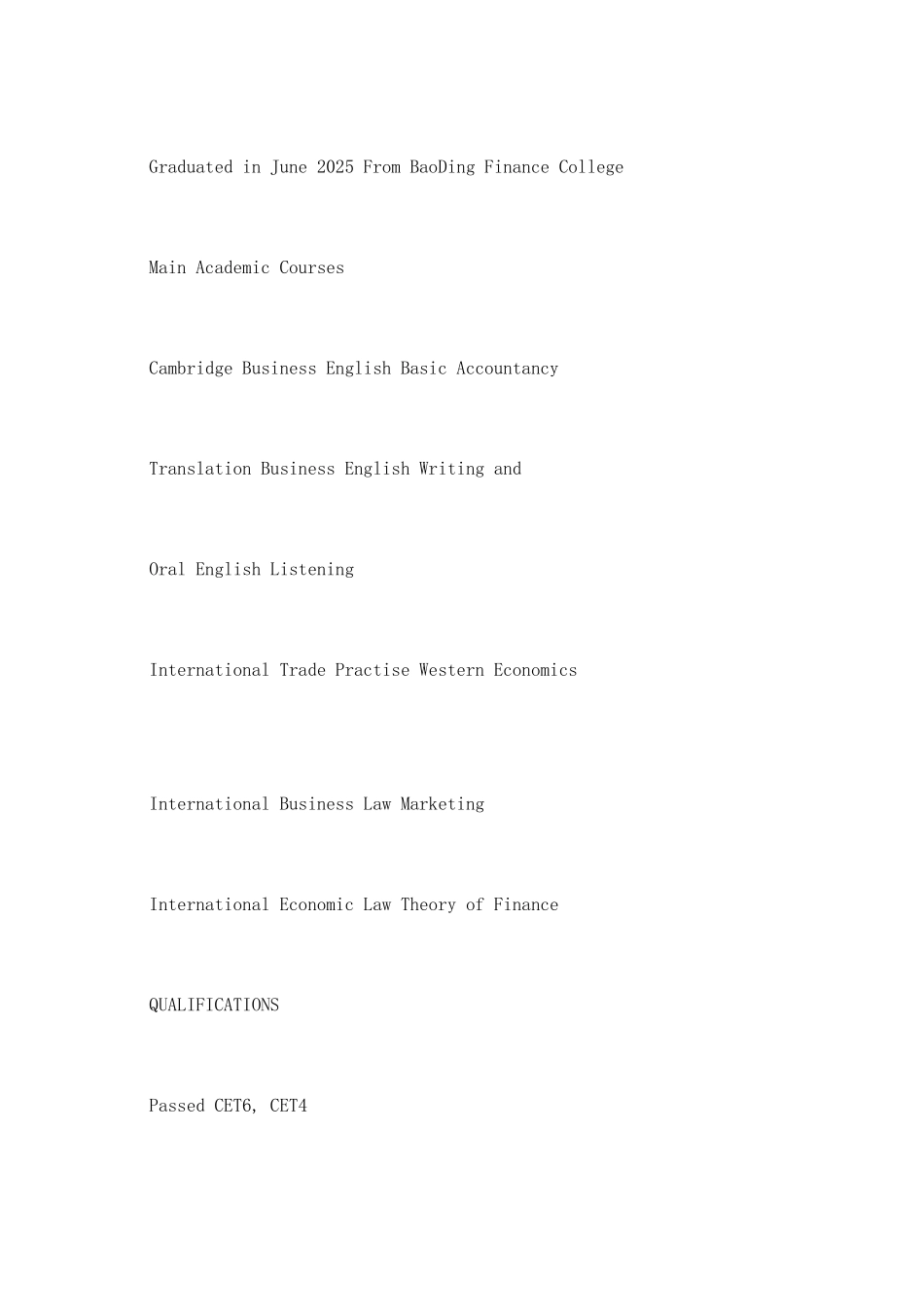 商务外语专业中英文简历_第2页