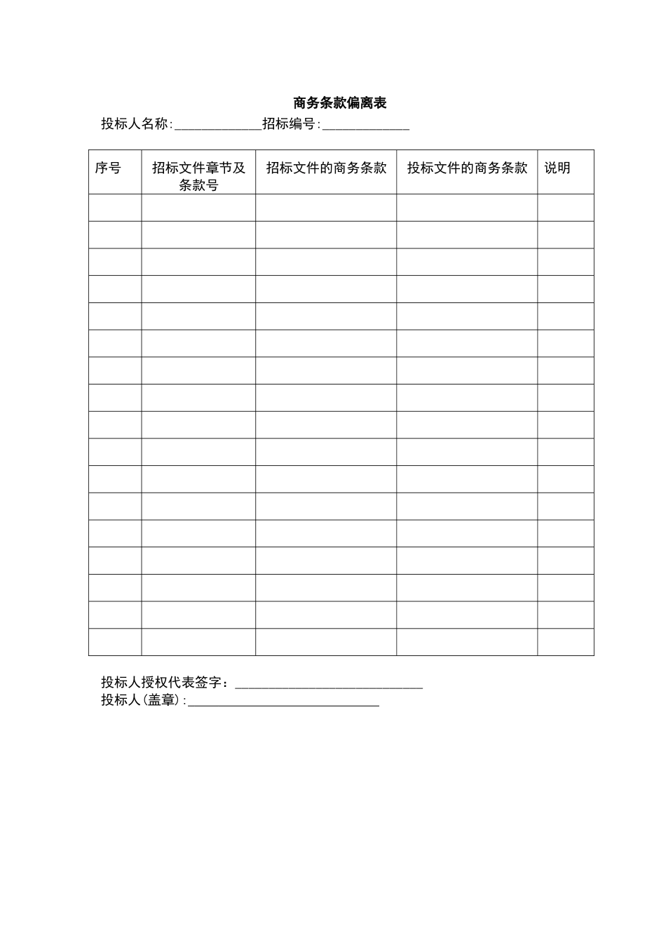 商务条款偏离表格（标准版）_第1页