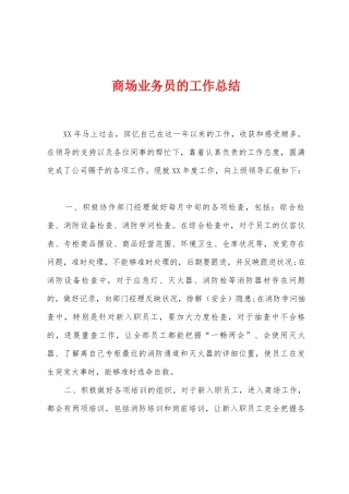 商场业务员的工作总结