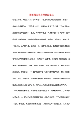 商场营业员月度总结范文