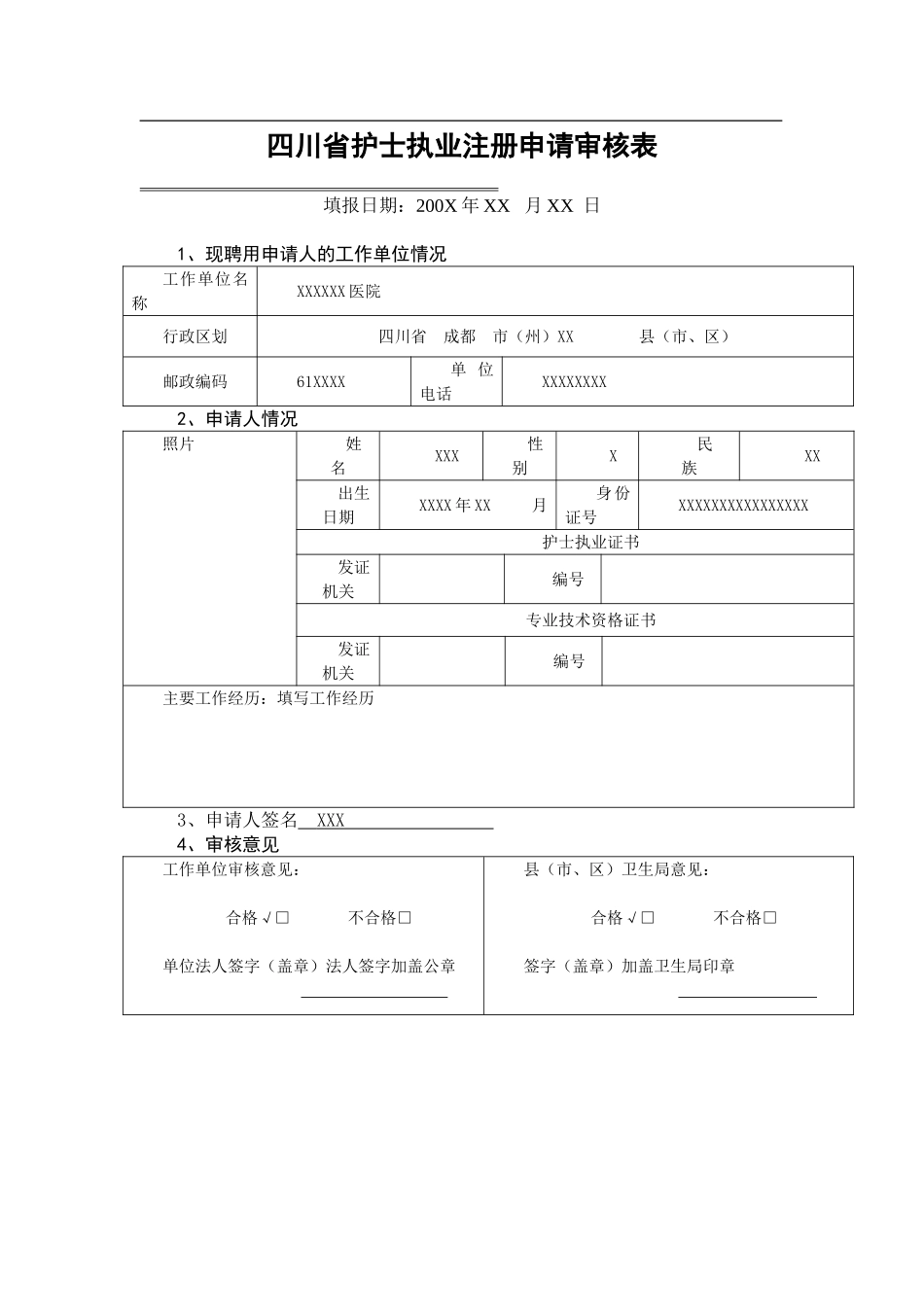 四川省护士执业注册申请审核表_第1页
