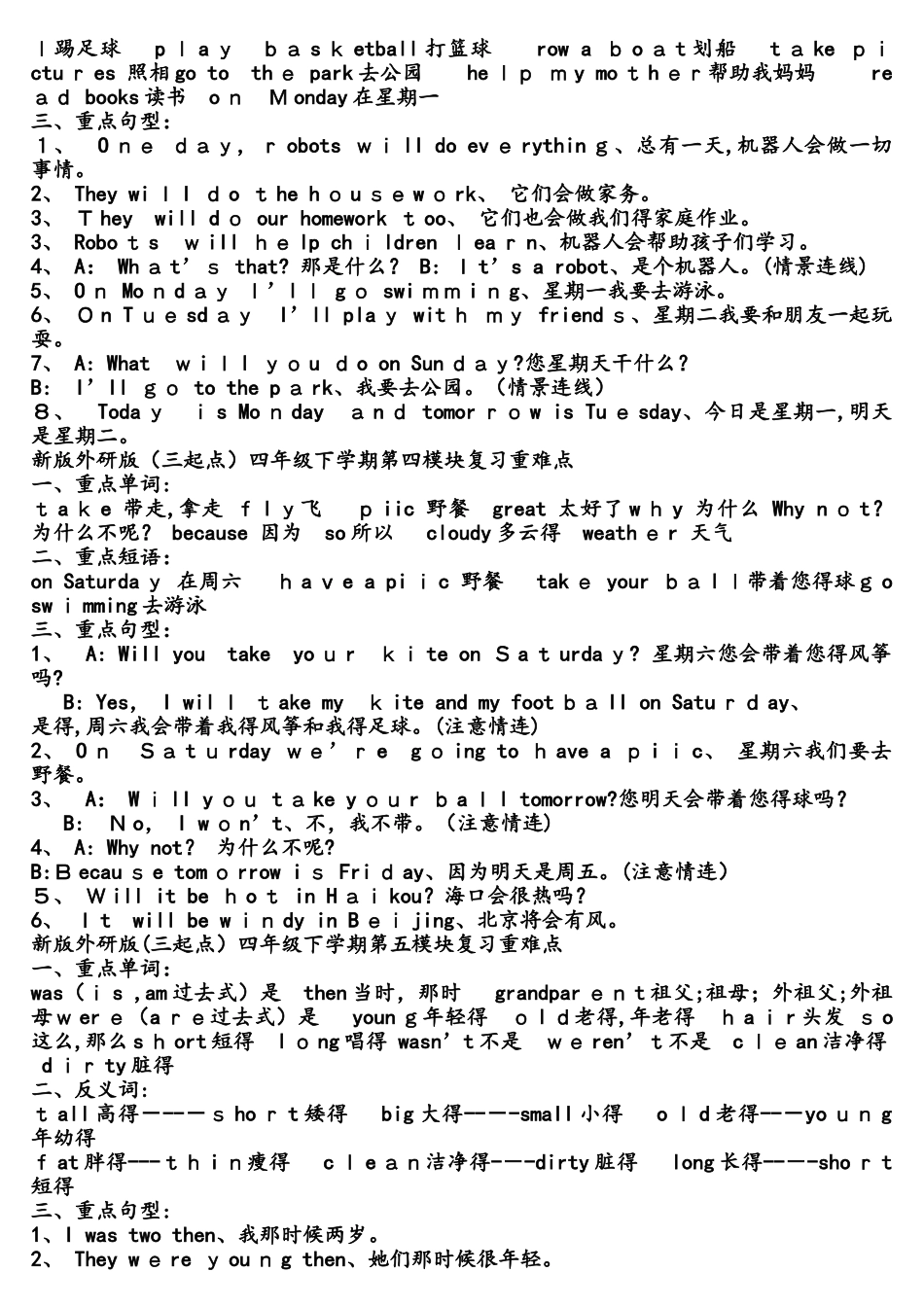 四年级下册英语素材期末复习重点 外研版_第2页