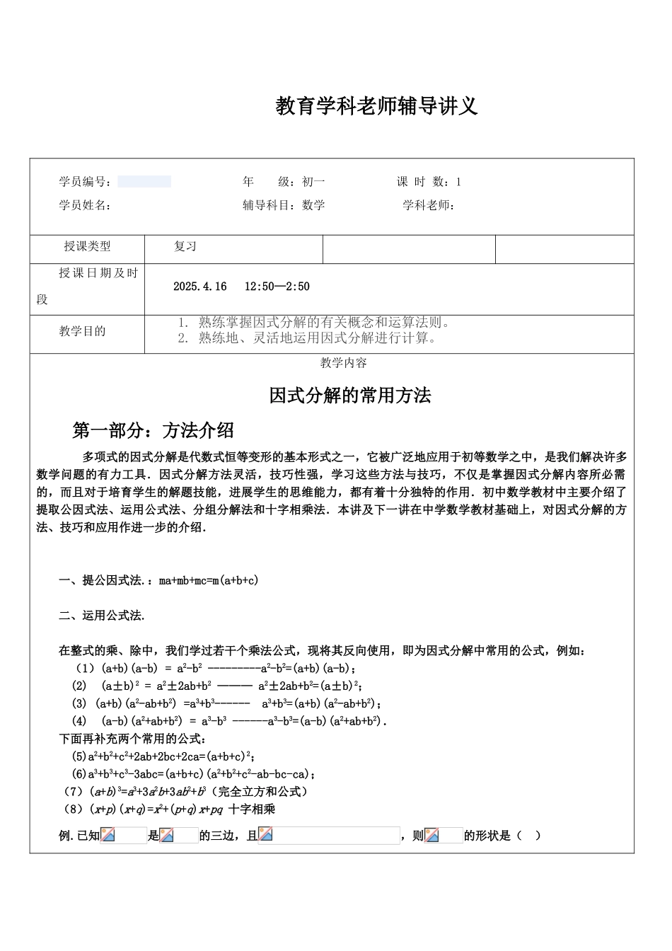因式分解式讲义精讲_第1页