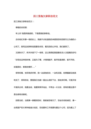 因工资拖欠辞职信范文