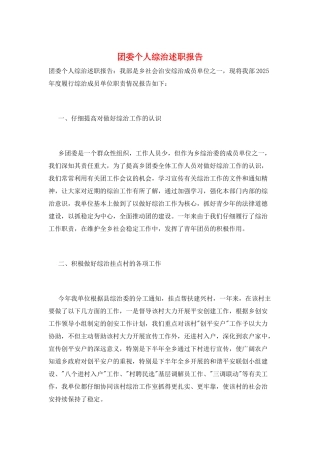 团委个人综治述职报告