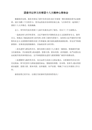 团委书记学习共青团十八大精神心得体会