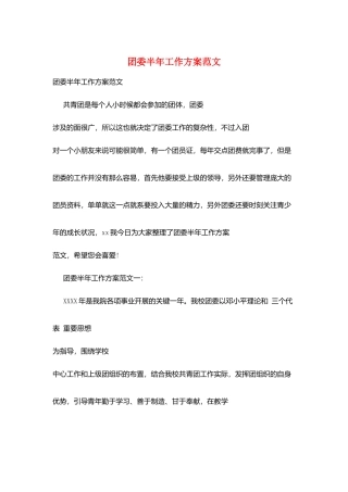 团委半年工作计划范文