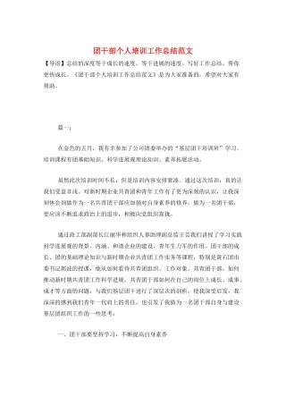 团干部个人培训工作总结范文