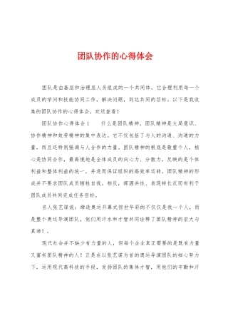 团队协作的心得体会
