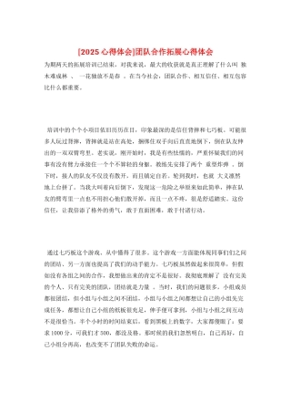 团队合作拓展心得体会