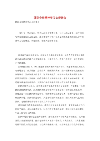 团队合作精神学习心得体会