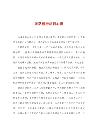 团队精神培训心得