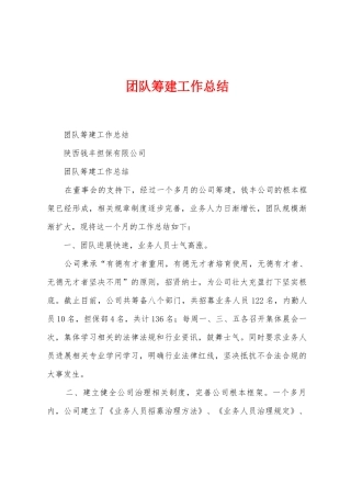 团队筹建工作总结