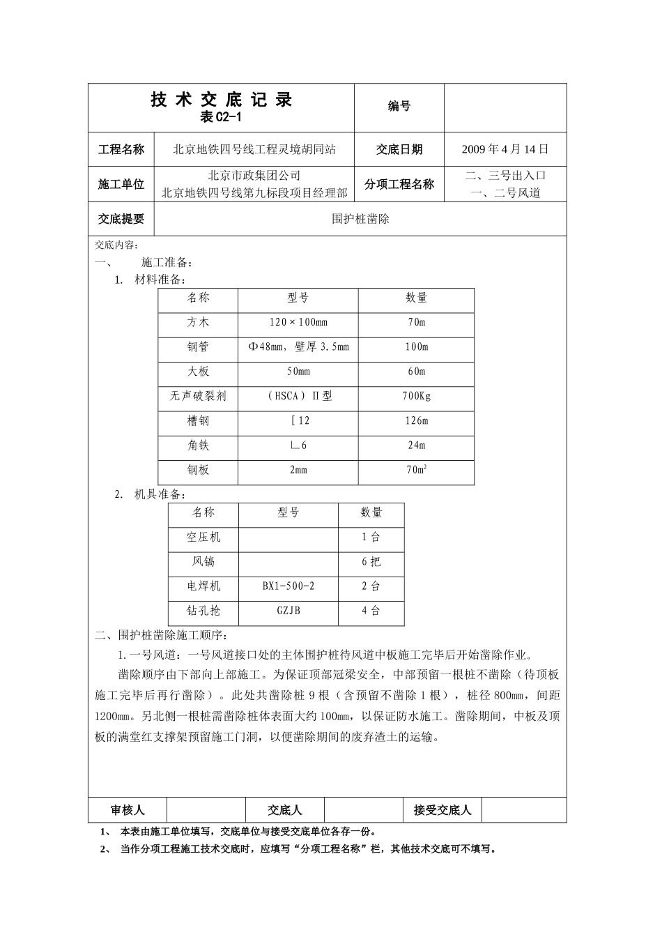 围护桩凿除工程技术交底_第1页
