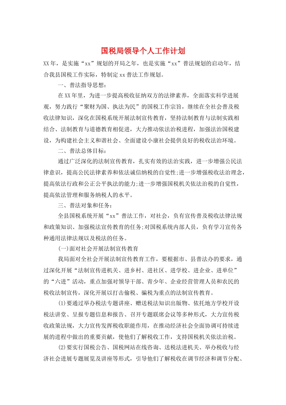 国税局领导个人工作计划_第1页