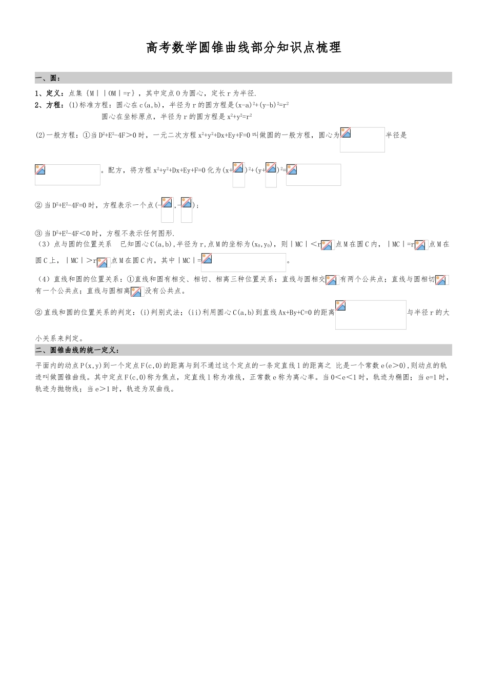 圆锥曲线知识点梳理_第1页
