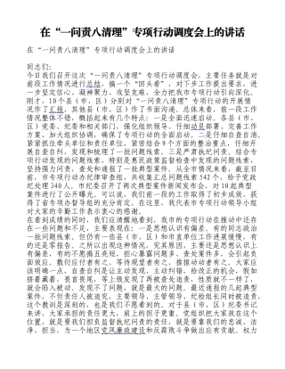 在“一问责八清理”专项行动调度会上的讲话