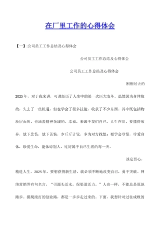 在厂里工作的心得体会