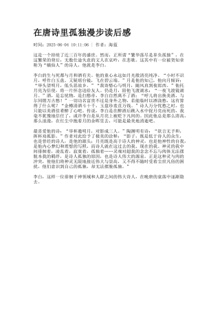 在唐诗里孤独漫步读后感