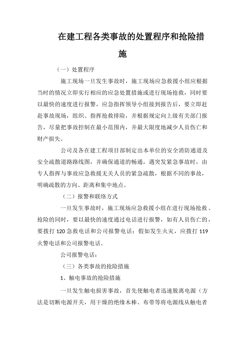 在建工程各类事故的处置程序和抢险措施_第1页