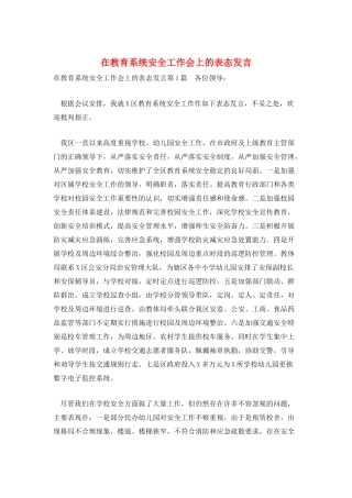 在教育系统安全工作会上的表态发言