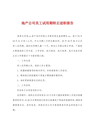 地产公司员工试用期转正述职报告