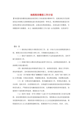 地税税务稽查工作计划