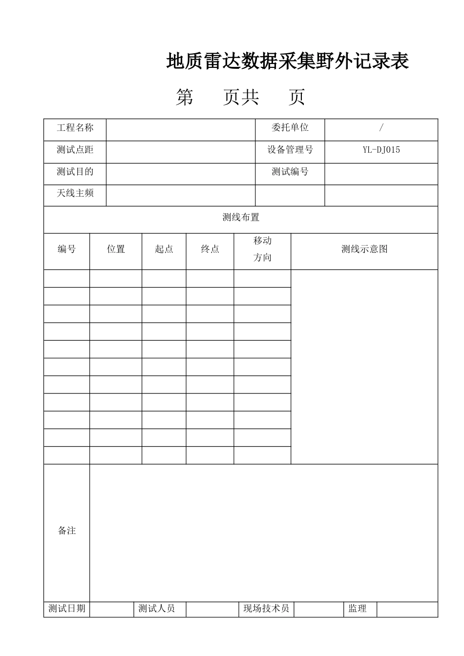 地质雷达野外现场测试记录表_第1页