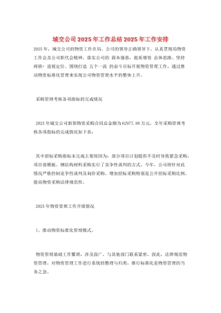 城交公司2025年工作总结2025年工作安排