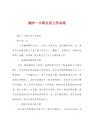 城沙一小班主任工作总结