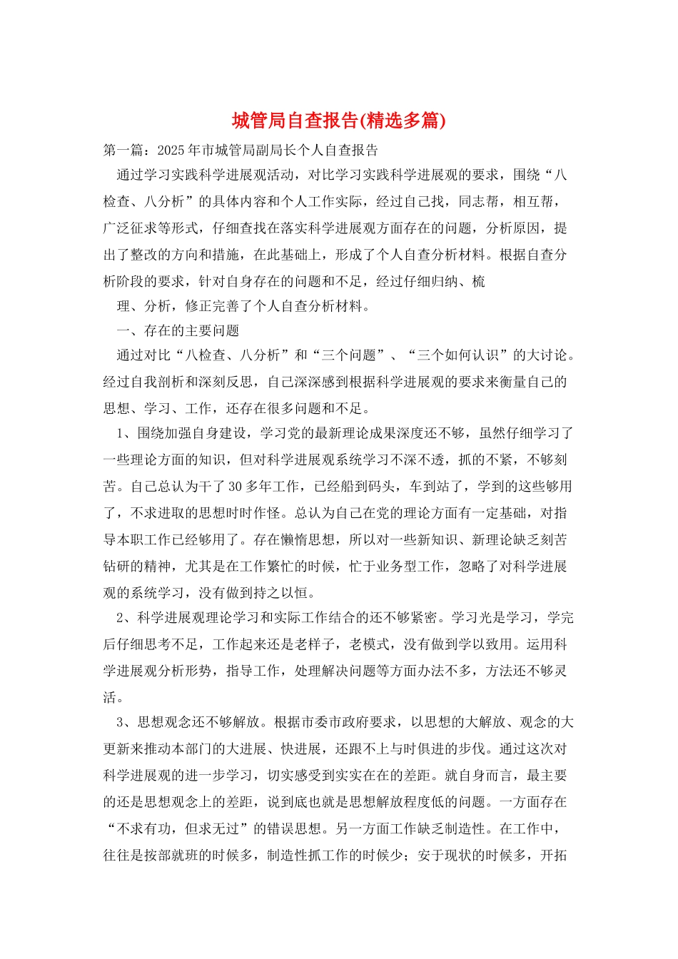 城管局自查报告_第1页