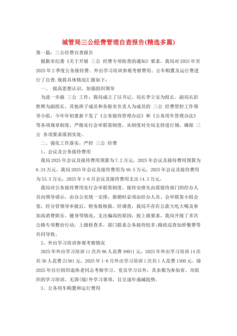 城管局三公经费管理自查报告_第1页