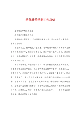 培优转差学期工作总结