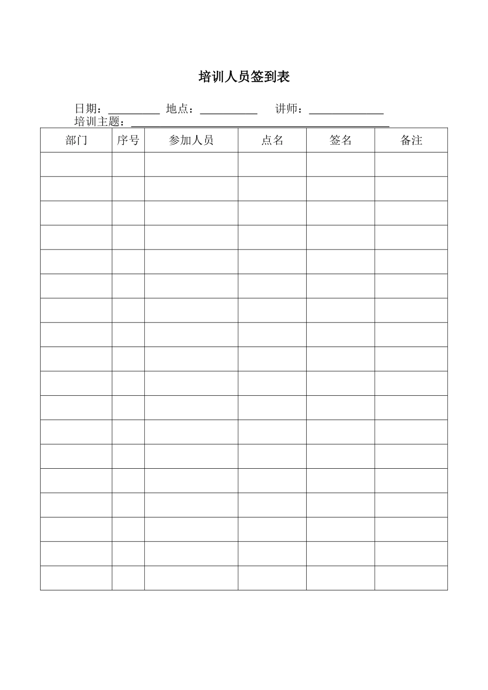 培训人员签到表_第1页