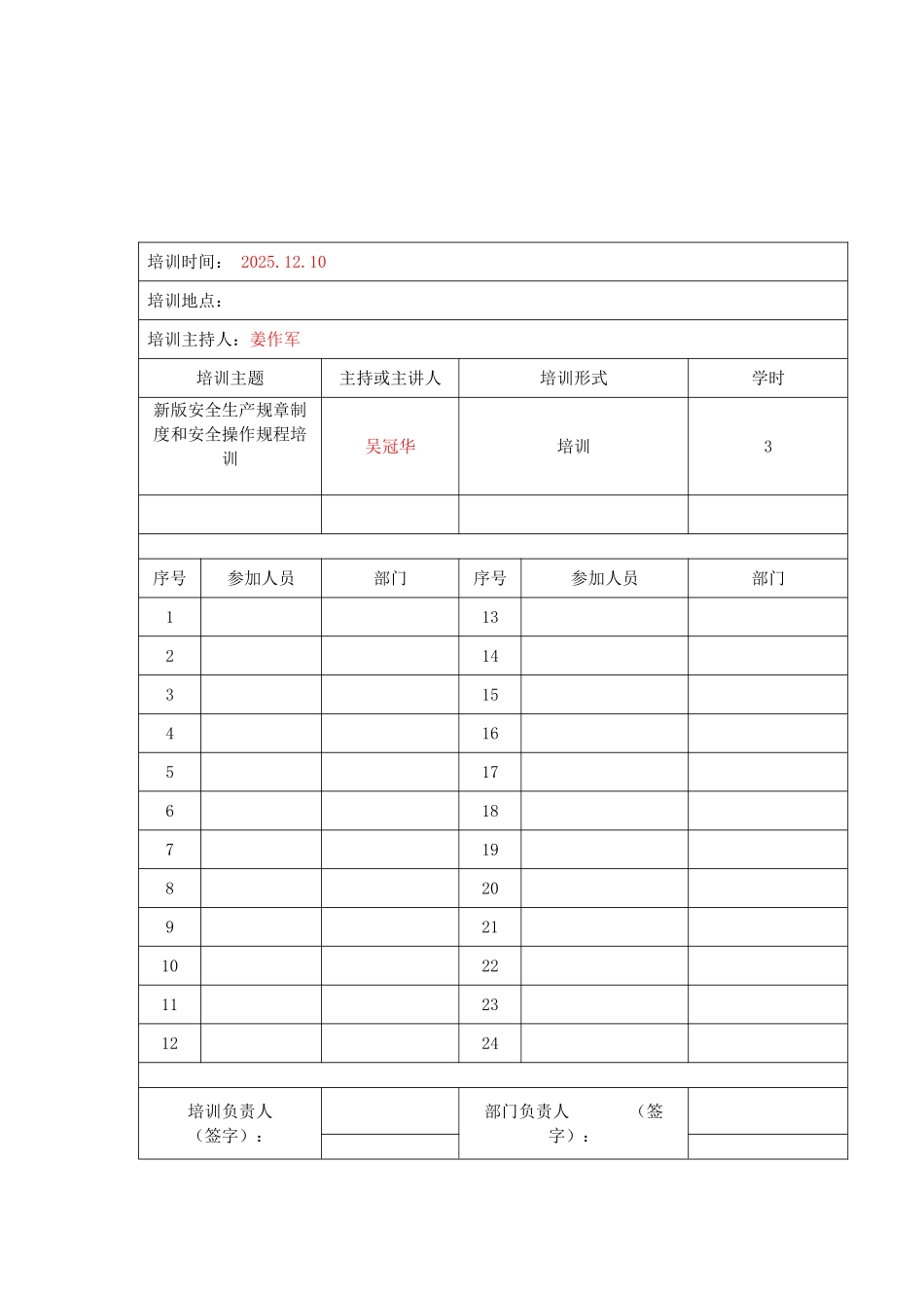 培训记录表制度规程doc_第1页