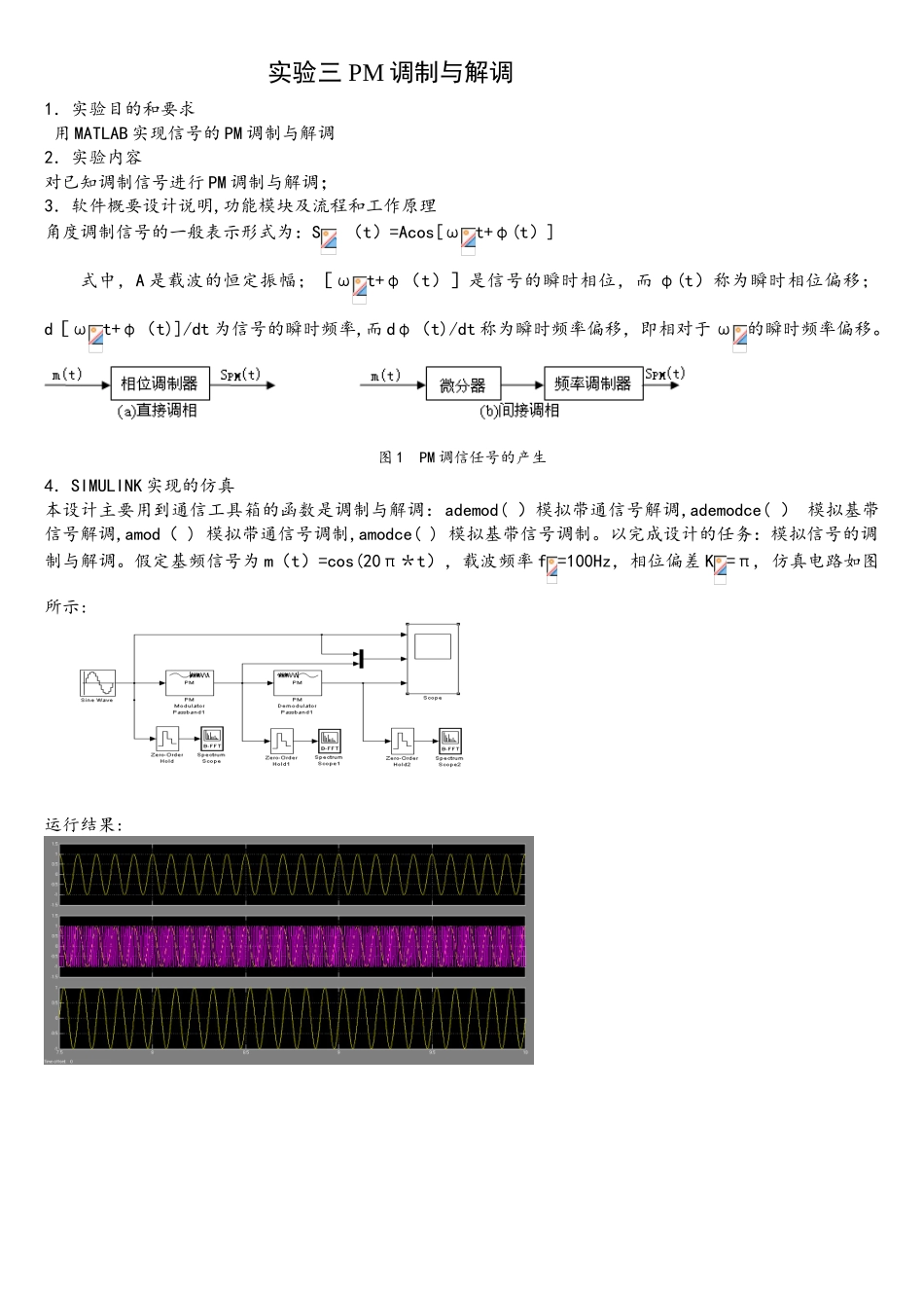 基于MATLAB的PM调制与解调通信原理实验_第1页