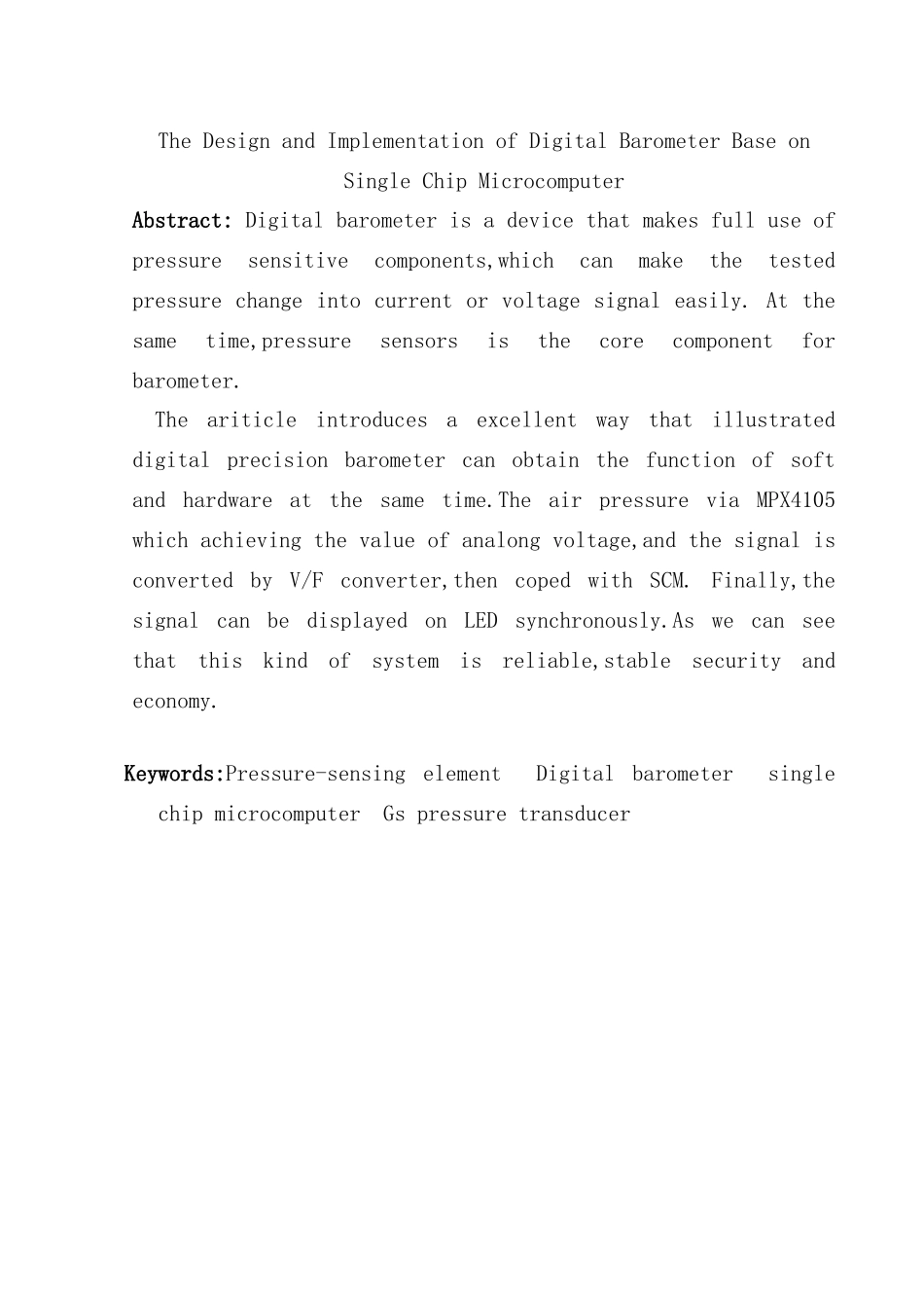 基于单片机的数字气压计的设计与实现毕业设计样本_第2页
