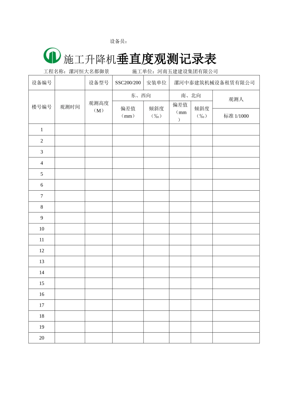 塔吊垂直度观测记录表_第2页