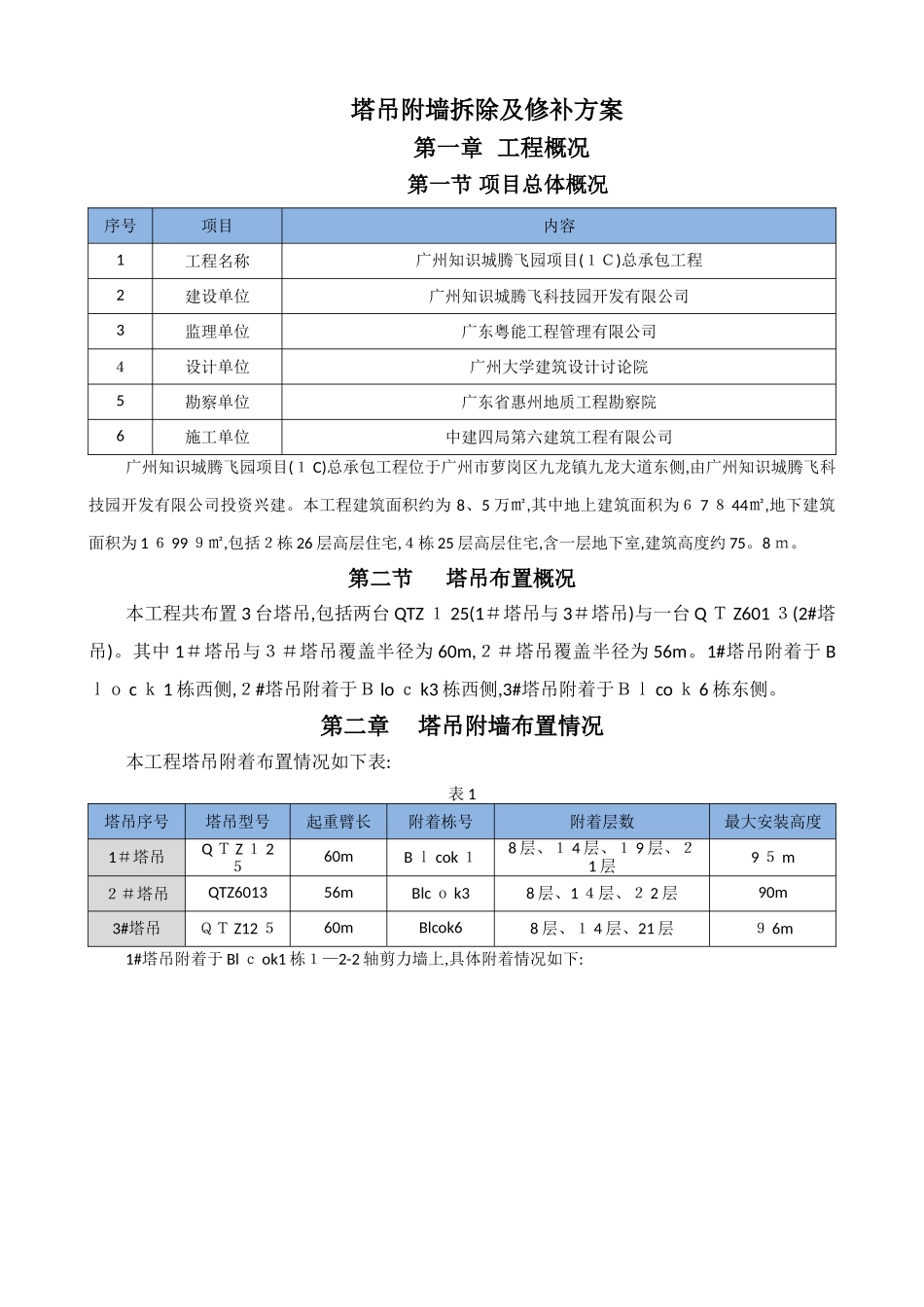 塔吊附墙拆除及修补方案_第1页