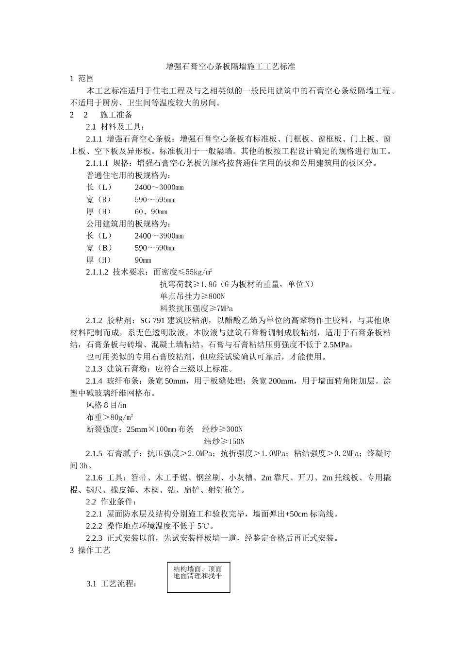 增强石膏空心条板隔墙施工工艺标准_第1页