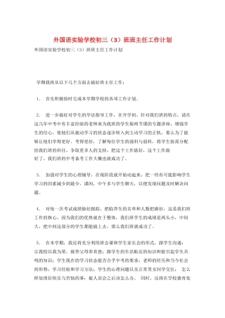 外国语实验学校初三班班主任工作计划