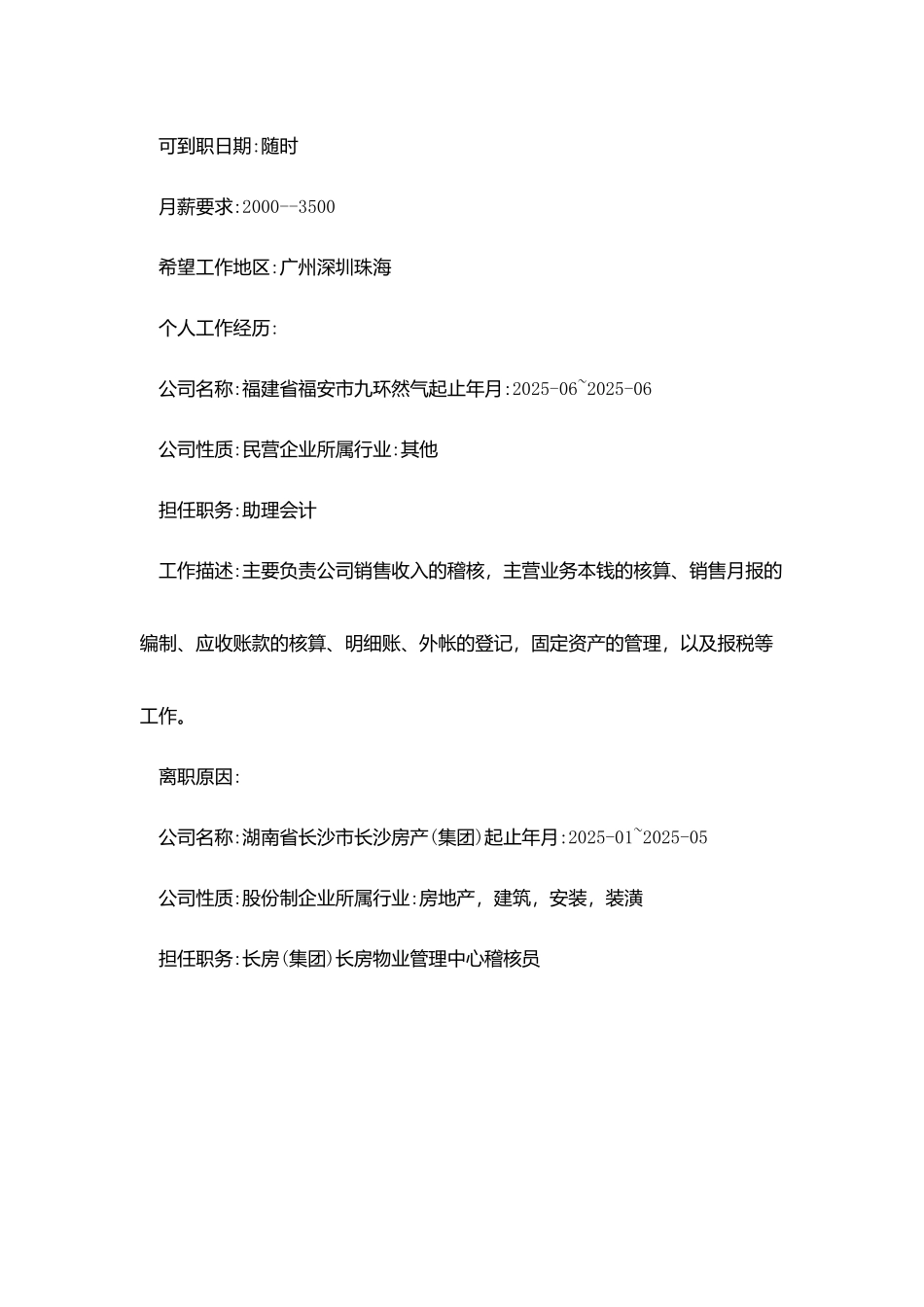 外帐会计个人简历_第2页